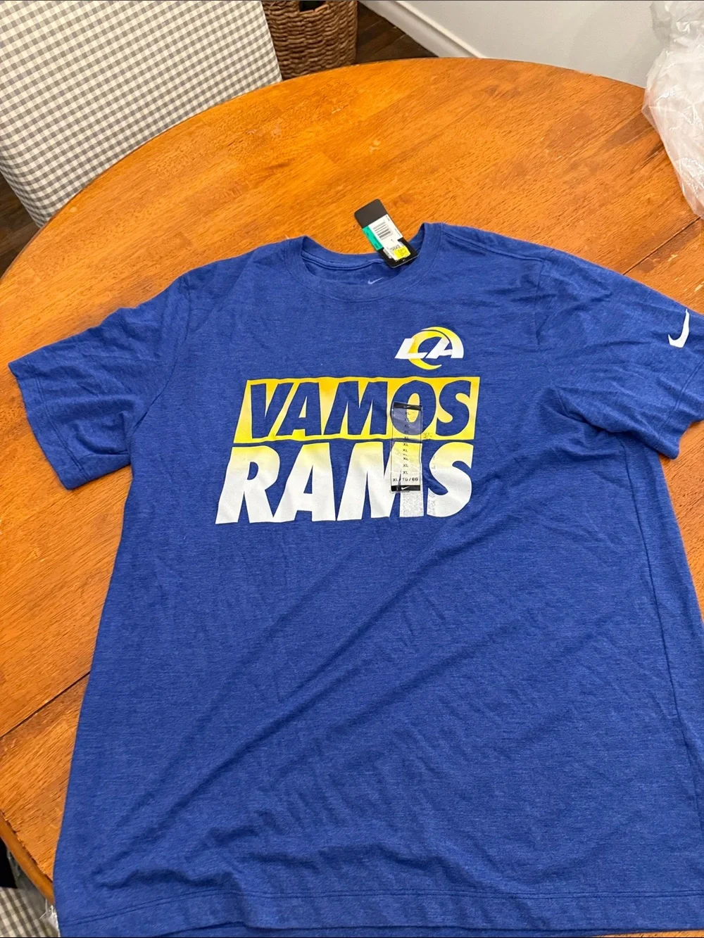 Nike Royal Blue 'Vamos Rams' Graphic Tee with Yellow & White Print xl